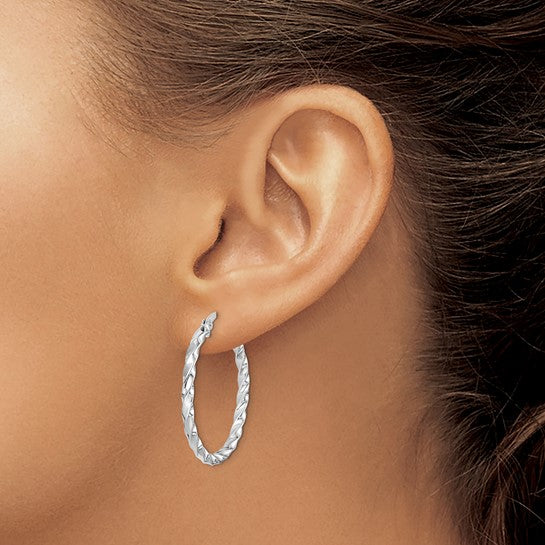 Stella Silver 925 Sterling Silver Twisted 30mm Hoop Earrings, 26mm x 3.5mm
