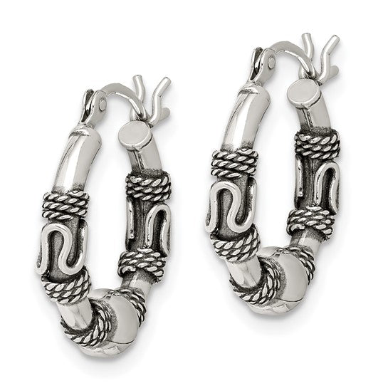Stella Silver 925 Sterling Silver Antiqued Hoop Earrings, 18mm x 4mm