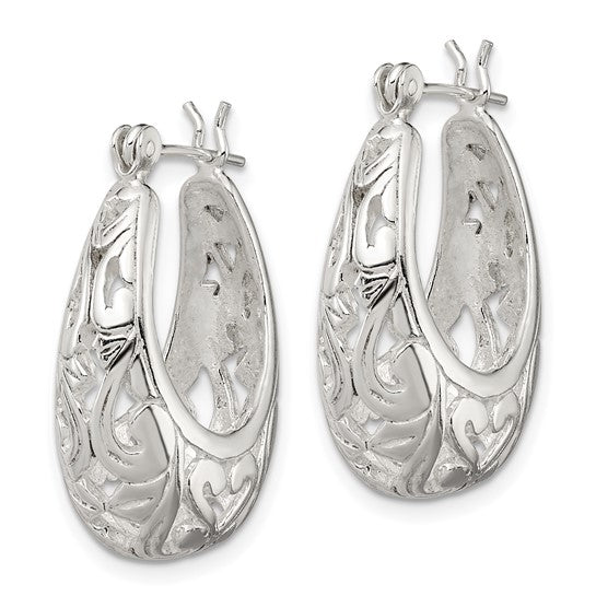 Stella Silver 925 Sterling Silver Oval Filigree Hoop Earrings, 24mm x 17mm