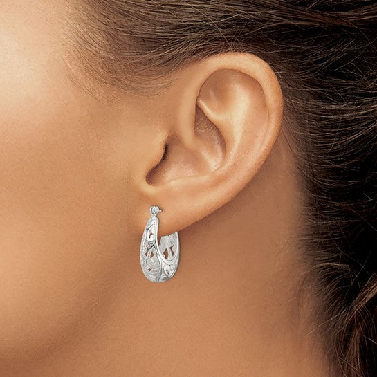 Stella Silver 925 Sterling Silver Oval Filigree Hoop Earrings, 24mm x 17mm