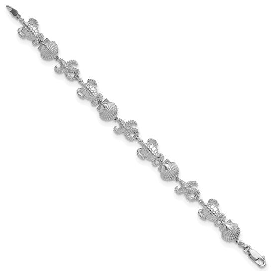 Million Charms 925 Sterling Silver Turtle, Shell & Starfish Charm Link Bracelet, 7.5" Length