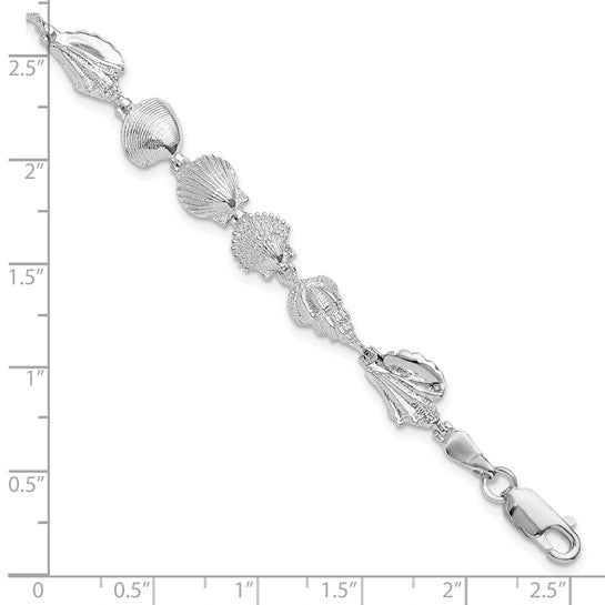 Million Charms 925 Sterling Silver Assorted Shell Charm Link Bracelet, 7.25" Length