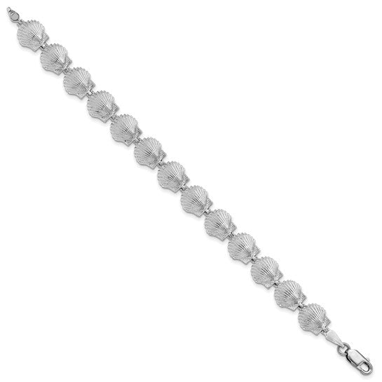 Million Charms 925 Sterling Silver Scallop Shell Charm Link Bracelet, High Polish, 7.5" Length