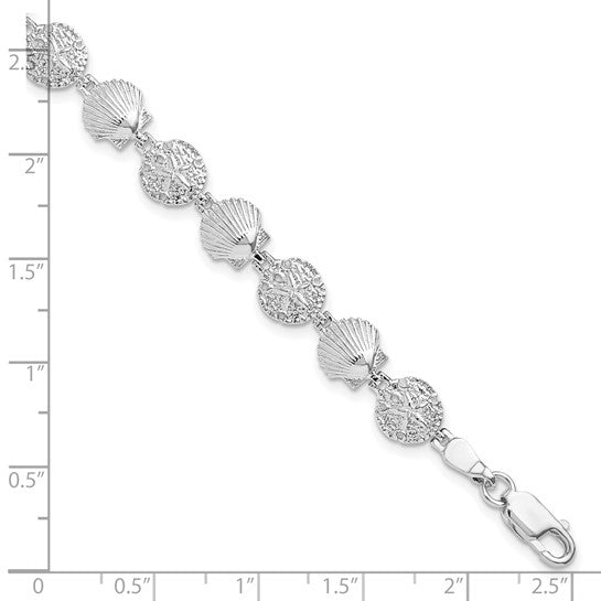 Million Charms 925 Sterling Silver Sand Dollar & Shell Charm Link Bracelet, 7.25" Length
