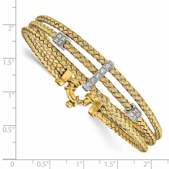 Million Charms 925 Sterling Silver Gold-Plated Woven Bracelet with CZ Accents