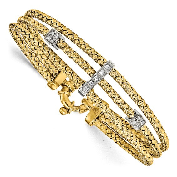 Million Charms 925 Sterling Silver Gold-Plated Woven Bracelet with CZ Accents
