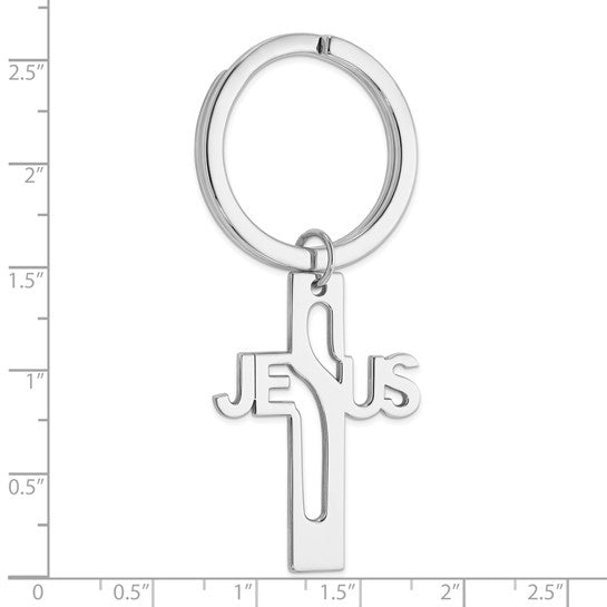 Occasion Gallery Gifts, 925 Sterling Silver Rhodium-plated Jesus Cross Key Ring