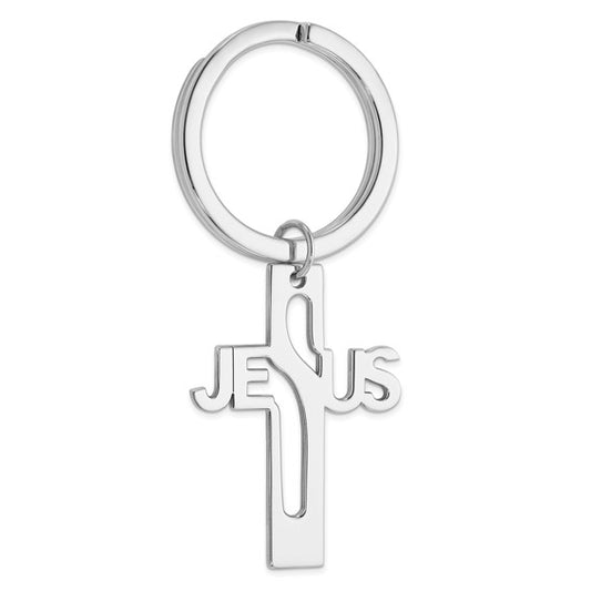 Occasion Gallery Gifts, 925 Sterling Silver Rhodium-plated Jesus Cross Key Ring