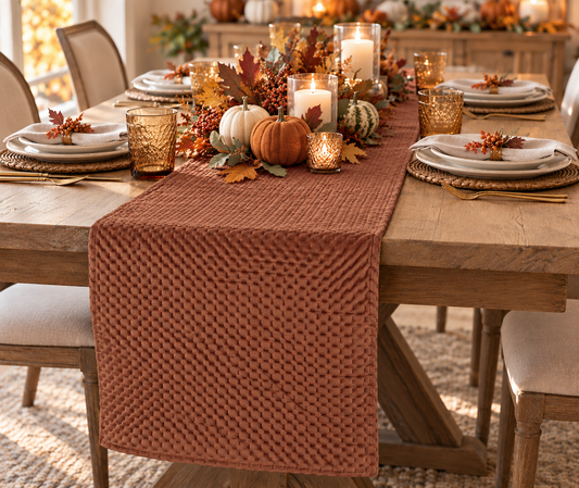 Everyday / All Season Dusty Terracotta Pinsonic Velvet Table Runner, 100% Polyester (Copy)
