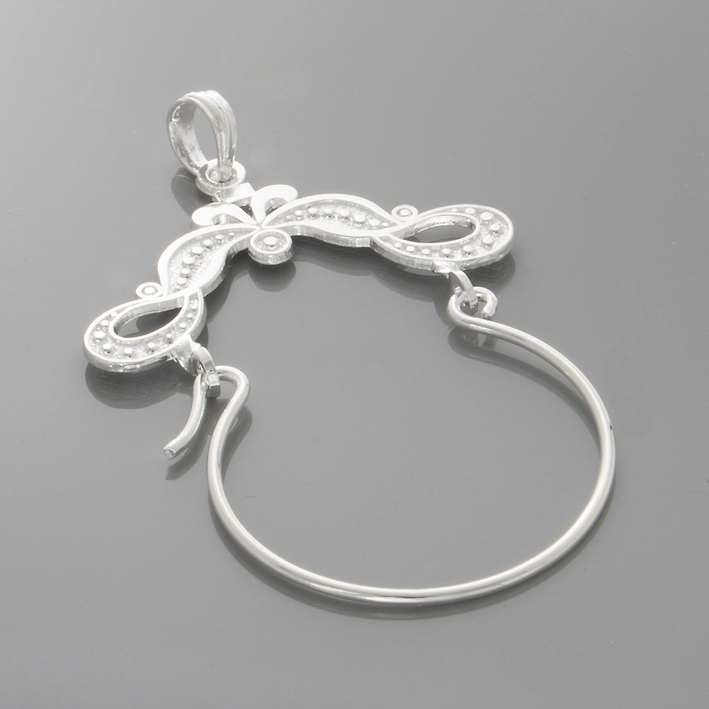 925 Sterling Silver Charm Holder Beaded Polished Scroll Design