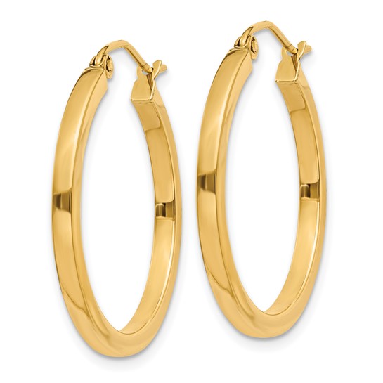 Million Charms 14k Yellow Gold 2mm Square Tube Hoop Earrings, 25mm x 2mm