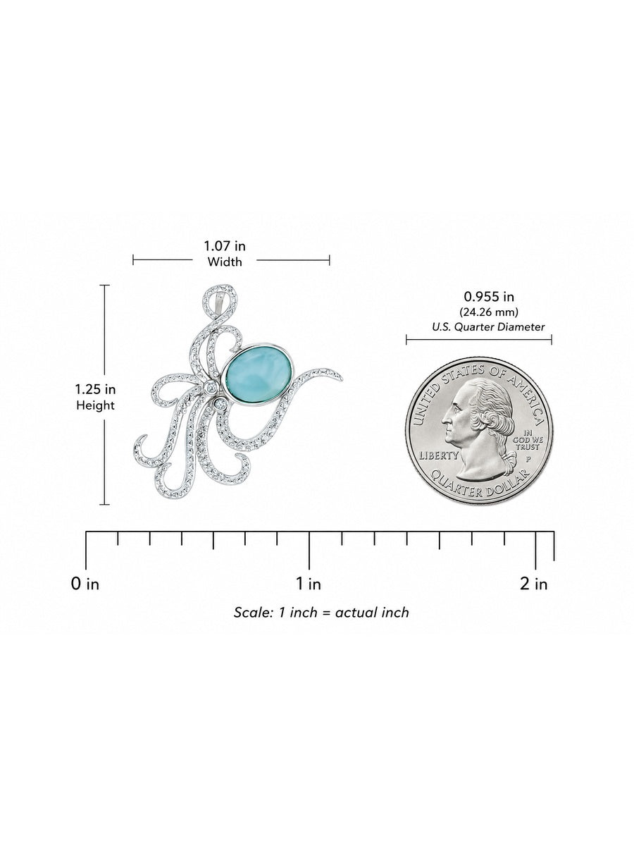 925 Sterling  Silver Larimar Oval Shape Textured Swirl Octopus Pendant  3.49 gm