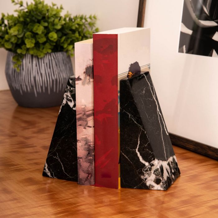 Occasion Gallery Black Zebra Marble Color Black "Zebra" Marble Wedge Bookends. 4 L x 2.5 W x 6 H in.
