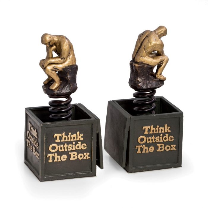 Occasion Gallery Bronze Color Bronze Finished "Think Outside The Box" Thinker Bookends. 4 L x 4 W x 9.25 H in.