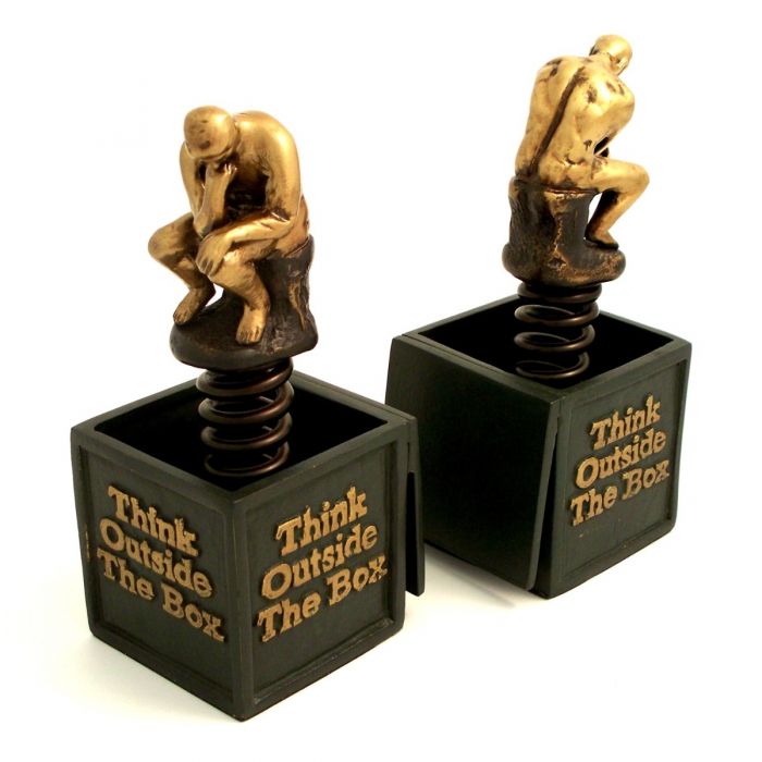 Occasion Gallery Bronze Color Bronze Finished "Think Outside The Box" Thinker Bookends. 4 L x 4 W x 9.25 H in.