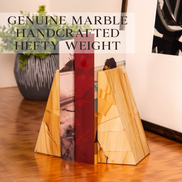 Occasion Gallery FRASER MARBLE BOOKENDS, SAND Natural Marble Color "Natural" Marble Wedge Bookends. 4 L x 2.5 W x 6 H in.