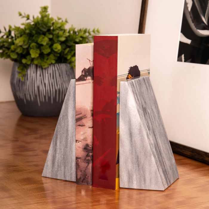 Occasion Gallery Grey  Color Carrera grey solid marble wedge bookends  4 L x 2.5 W x 6 H in.