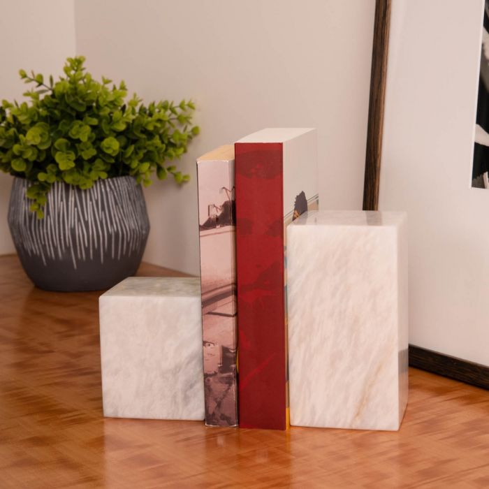 Occasion Gallery Hathaway White Marble Cube Design Bookends 3.5 L x 3.5 W x 6.5 H in.