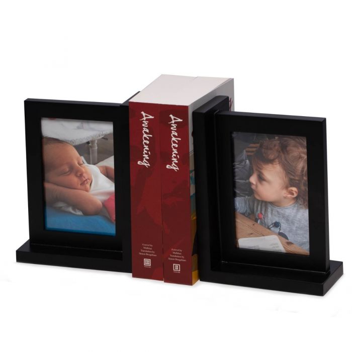 Occasion Gallery Black Color Picture frame black bookend in solid wood  6 L x 3 W x 8.25 H in.