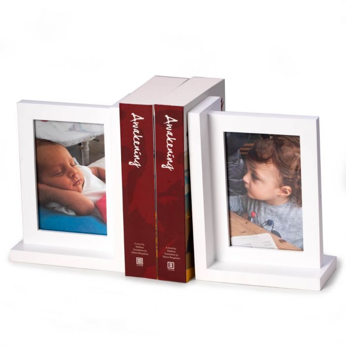 Occasion Gallery White  Color Picture frame white bookend in solid wood  6 L x 3 W x 8.25 H in.