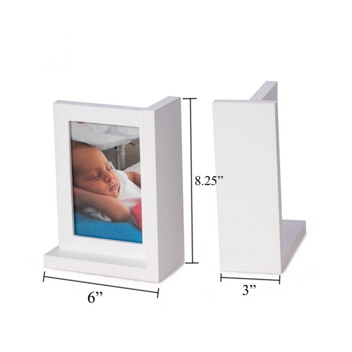Occasion Gallery White  Color Picture frame white bookend in solid wood  6 L x 3 W x 8.25 H in.
