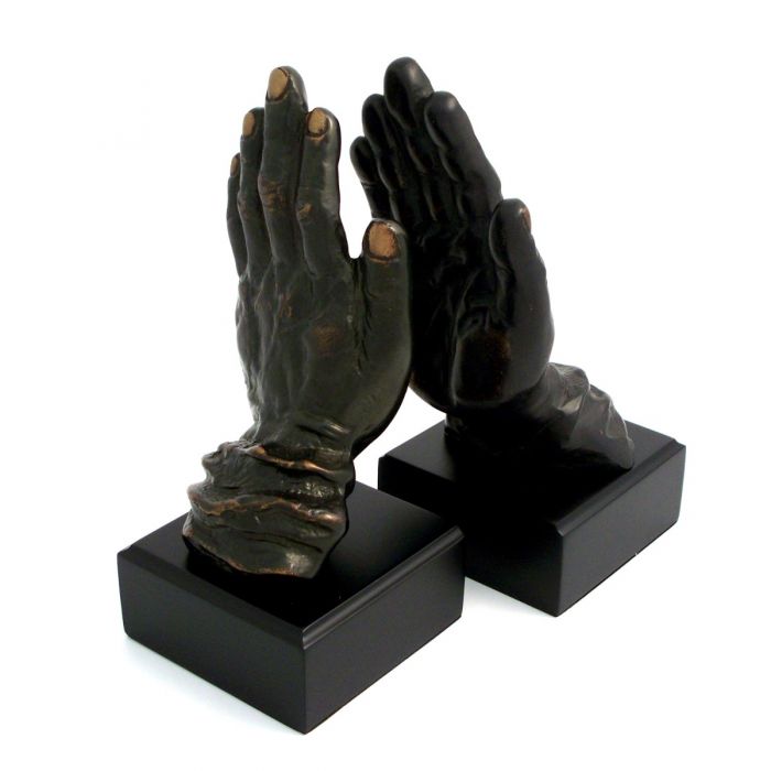 Occasion Gallery Bronze/Black Color Cast Metal Hands Bookends with Bronzed Finish on Black Wood Base. 4.5 L x 4.75 W x 10 H in.