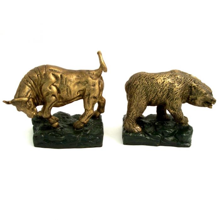 Occasion Gallery Bronze/Gold Color Bronzed Finished Cast Metal Bull & Bear Bookends. 5 L x 3.5 W x 7 H in.