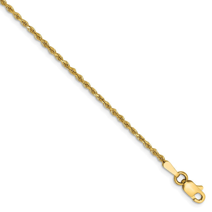 Million Charms 14k Yellow Gold 1.50mm Diamond-Cut Rope Chain Anklet, Chain Length: 9 inches