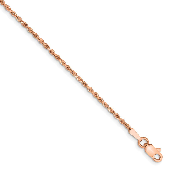 Million Charms 14k Rose Gold 1.50mm Diamond-Cut Rope with Lobster Clasp Chain, Chain Length: 10 inches