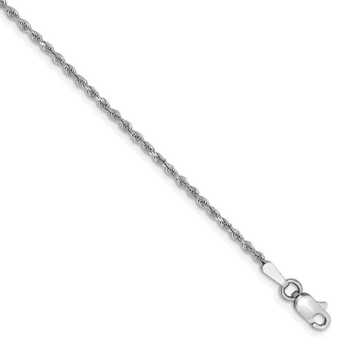 Million Charms 14k White Gold 1.5mm Diamond Cut Rope Anklet, Chain Length: 10 inches