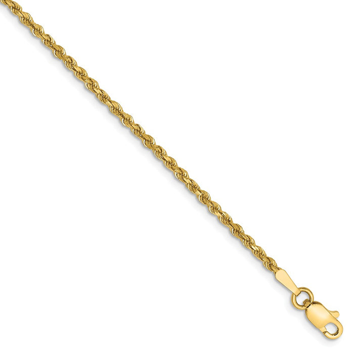 Million Charms 14k Yellow Gold 1.75mm Diamond-Cut Rope with Lobster Clasp Chain, Chain Length: 8 inches