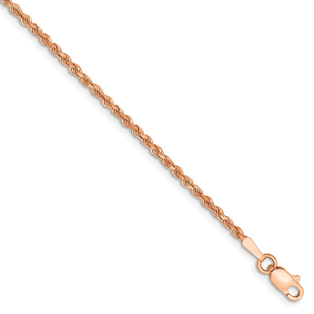 Million Charms 14k Rose Gold 1.75mm Diamond-Cut Rope with Lobster Clasp Chain, Chain Length: 7 inches
