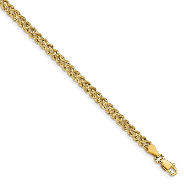 Million Charms 14k Yellow Gold 2.5mm Double Strand Rope Bracelet, Chain Length: 8 inches