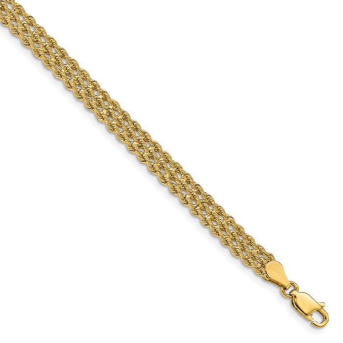 Million Charms 14k Yellow Gold 5.5mm Triple Strand Rope Bracelet, Chain Length: 8 inches