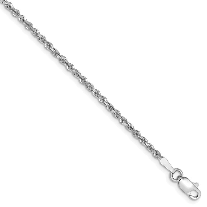Million Charms 14k White Gold 1.75mm Diamond Cut Rope Anklet, Chain Length: 10 inches