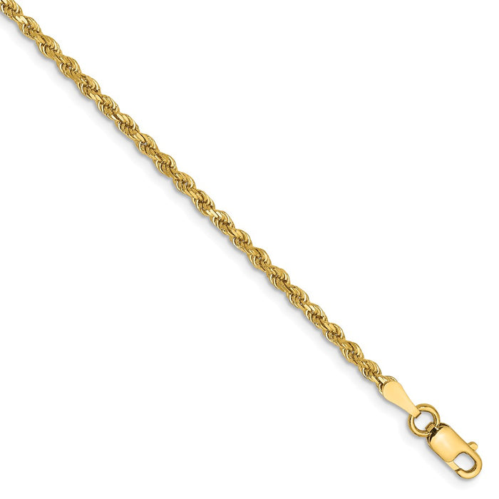 Million Charms 14k Yellow Gold 2mm Diamond -Cut Rope Chain Anklet, Chain Length: 9 inches
