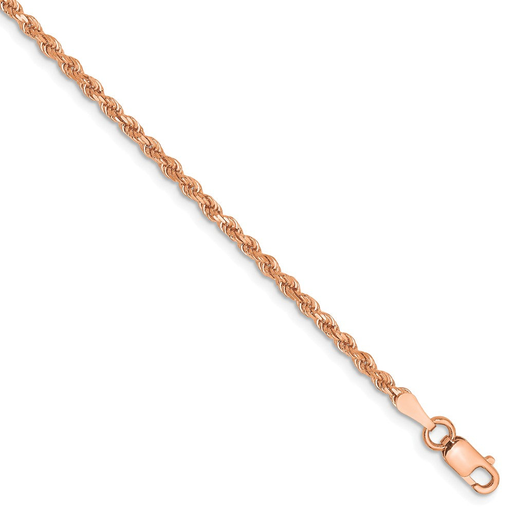 Million Charms 14k Rose Gold 2mm Diamond-Cut Rope with Lobster Clasp Chain, Chain Length: 8 inches