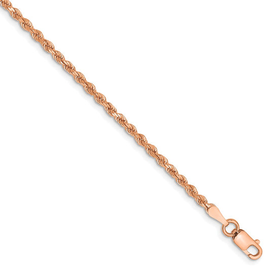Million Charms 14k Rose Gold 2mm Diamond-Cut Rope with Lobster Clasp Chain, Chain Length: 8 inches