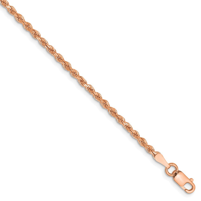 Million Charms 14k Rose Gold 2mm Diamond-Cut Rope with Lobster Clasp Chain, Chain Length: 7 inches