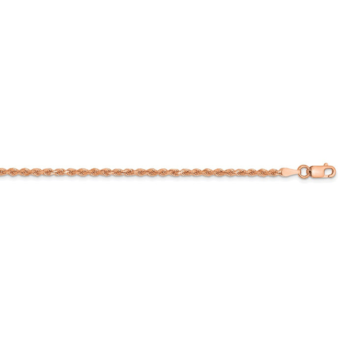 Million Charms 14k Rose Gold, Necklace Chain, 2mm Diamond-Cut Rope with Lobster Clasp Chain, Chain Length: 30 inches