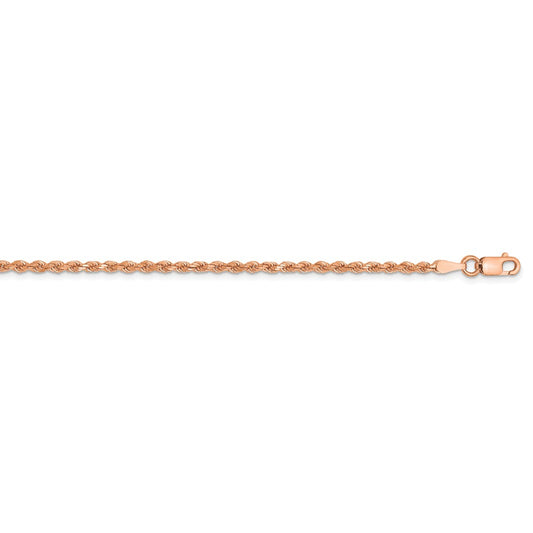 Million Charms 14k Rose Gold 2mm Diamond-cut Rope Chain Anklet, Chain Length: 10 inches