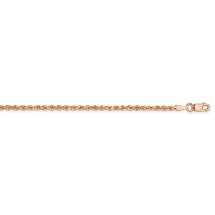 Million Charms 14k Rose Gold, Necklace Chain, 2mm Diamond-Cut Rope with Lobster Clasp Chain, Chain Length: 16 inches