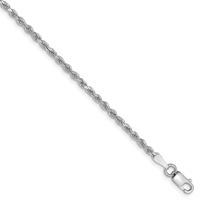 Million Charms 14k White Gold 2mm Diamond-Cut Rope Chain, Chain Length: 9 inches