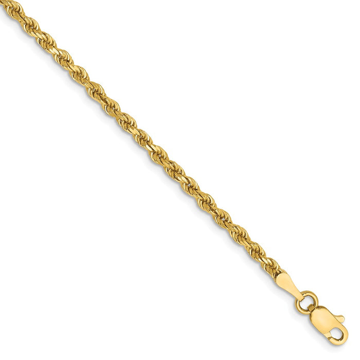 Million Charms 14k Yellow Gold 2.25mm Diamond-Cut Rope with Lobster Clasp Chain, Chain Length: 7 inches