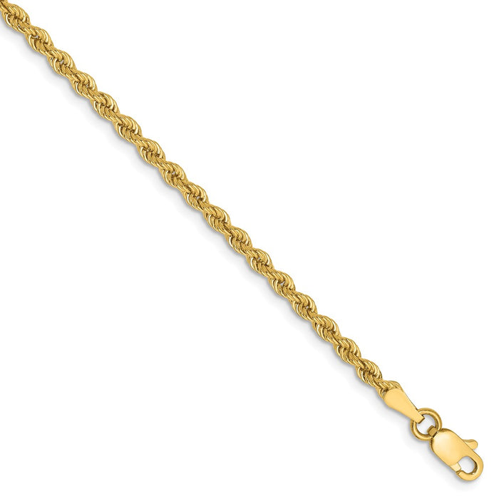 Million Charms 14k Yellow Gold 2.5mm Regular Rope Chain, Chain Length: 7 inches