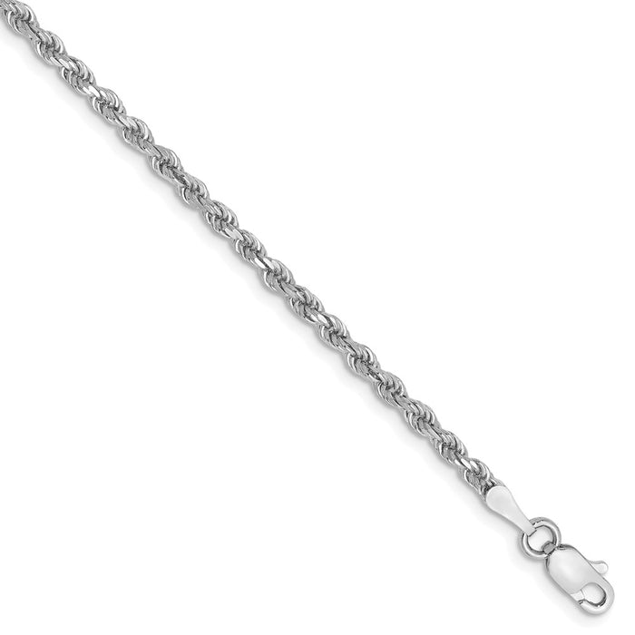 Million Charms 14k White Gold 2.25mm Diamond-Cut Rope Chain, Chain Length: 9 inches