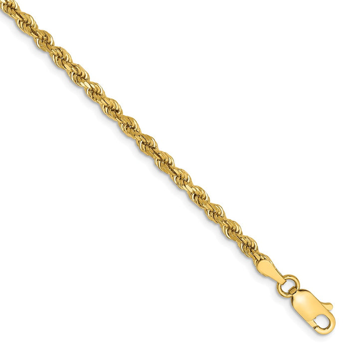 Million Charms 14k Yellow Gold 2.75mm Diamond-cut Rope with Lobster Clasp Chain, Chain Length: 8 inches