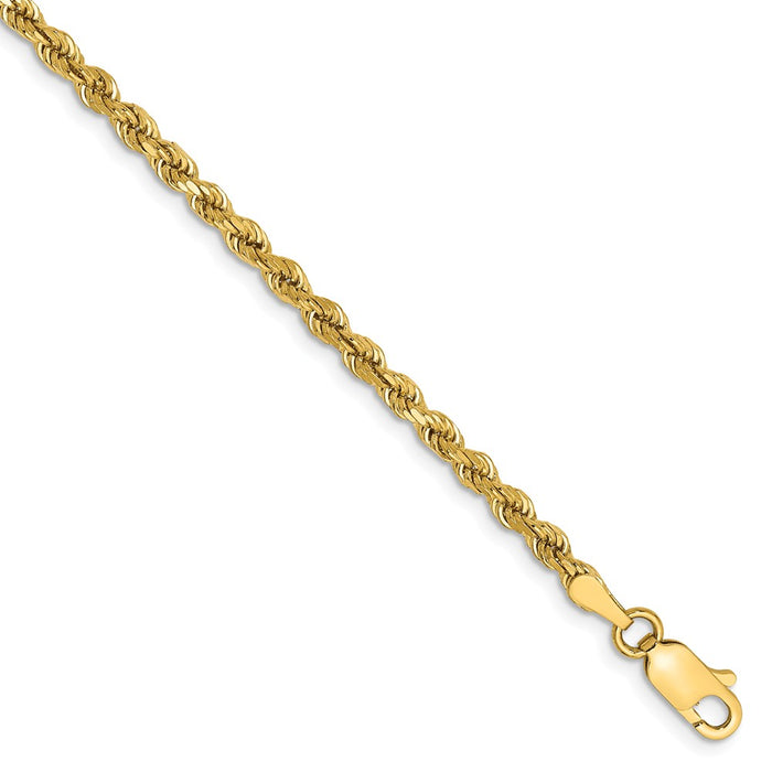 Million Charms 14k Yellow Gold 2.75mm Diamond-cut Rope with Lobster Clasp Chain, Chain Length: 9 inches