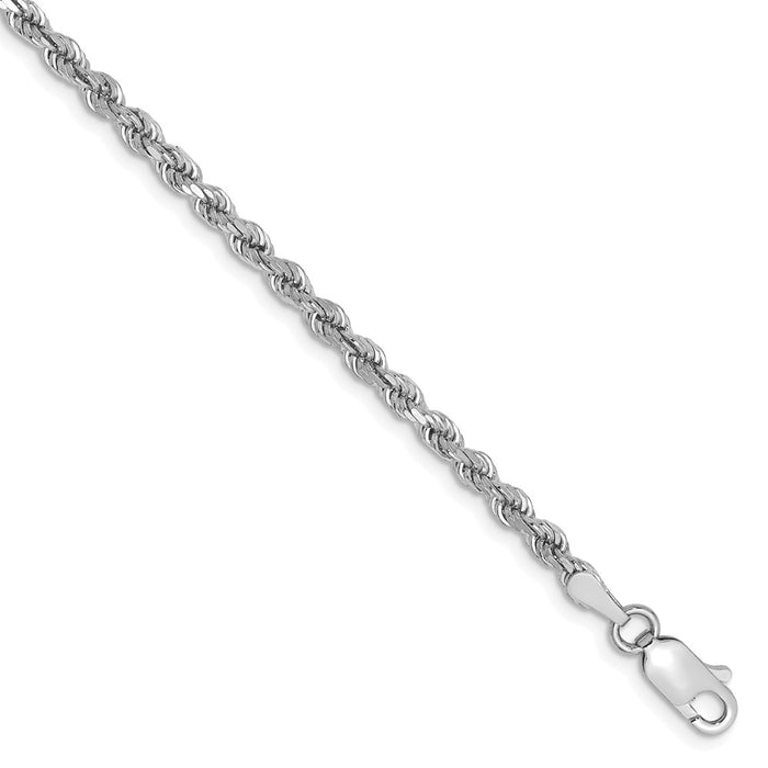 Million Charms 14k White Gold 2.75mm Diamond-Cut Rope Chain, Chain Length: 9 inches
