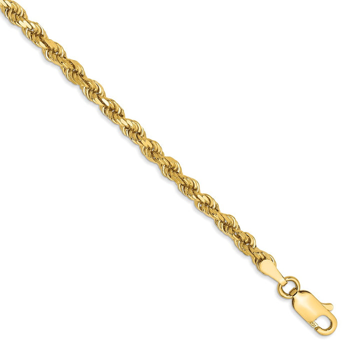 Million Charms 14k Yellow Gold 3.20mm Diamond-Cut Rope with Lobster Clasp Chain, Chain Length: 9 inches